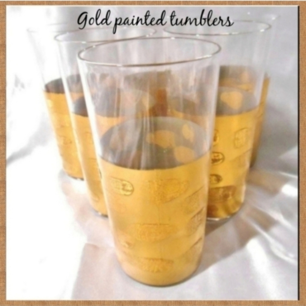 Gold-tone tumblers, drinking glasses, drinkware, barware, holiday Easter Vintage